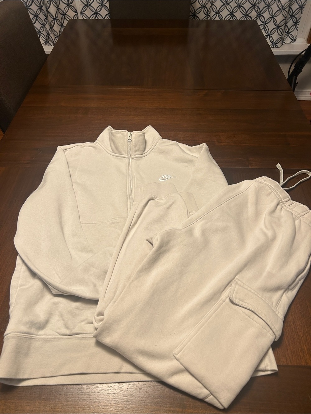 Nike Men’s Cream Zip-Up Hoodie and Jogger Pants